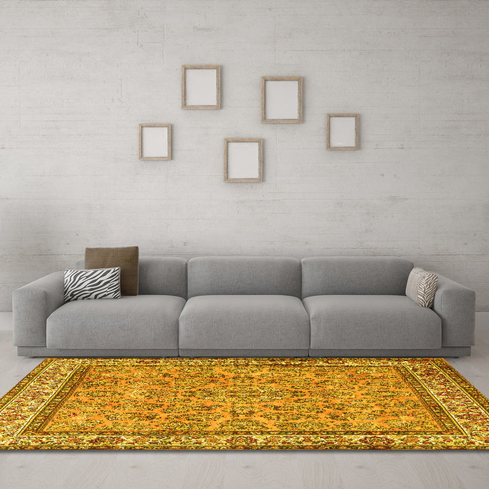 Machine Washable Persian Yellow Traditional Rug in a Living Room, wshtr3488yw