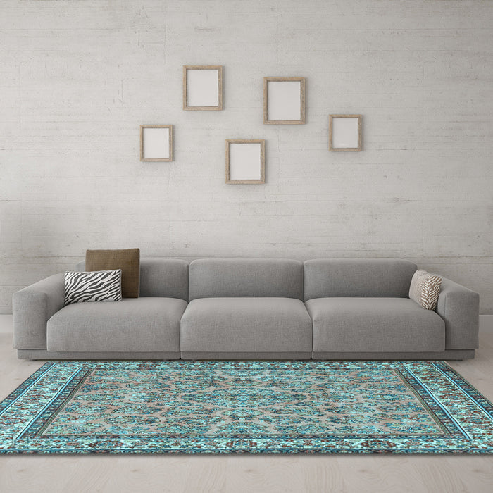 Machine Washable Persian Light Blue Traditional Rug in a Living Room, wshtr3488lblu