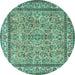 Round Machine Washable Persian Turquoise Traditional Area Rugs, wshtr3488turq