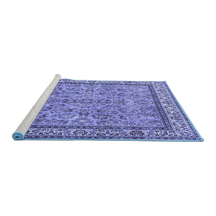 Sideview of Machine Washable Persian Blue Traditional Rug, wshtr3488blu