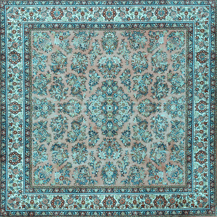 Square Machine Washable Persian Light Blue Traditional Rug, wshtr3488lblu
