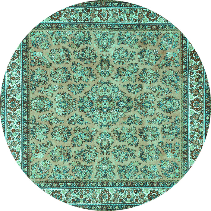 Round Persian Turquoise Traditional Rug, tr3488turq