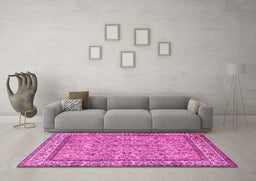 Machine Washable Persian Pink Traditional Rug in a Living Room, wshtr3488pnk