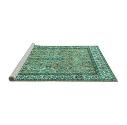 Sideview of Machine Washable Persian Turquoise Traditional Area Rugs, wshtr3488turq