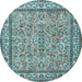 Round Machine Washable Persian Light Blue Traditional Rug, wshtr3488lblu