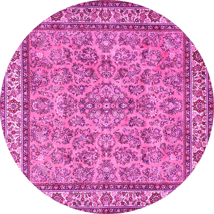 Round Machine Washable Persian Pink Traditional Rug, wshtr3488pnk