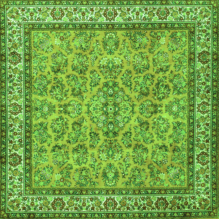 Round Machine Washable Persian Green Traditional Area Rugs, wshtr3488grn