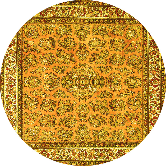 Round Machine Washable Persian Yellow Traditional Rug, wshtr3488yw