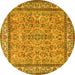 Round Machine Washable Persian Yellow Traditional Rug, wshtr3488yw