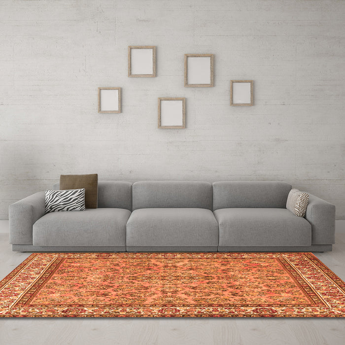 Machine Washable Persian Orange Traditional Area Rugs in a Living Room, wshtr3488org