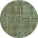 Round Persian Turquoise Traditional Rug, tr3489turq