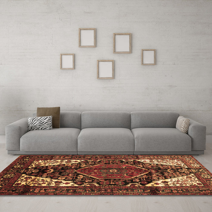 Machine Washable Persian Brown Traditional Rug in a Living Room,, wshtr348brn