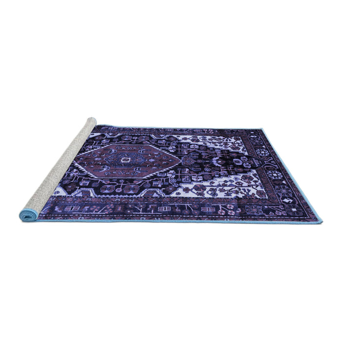 Sideview of Machine Washable Persian Blue Traditional Rug, wshtr348blu
