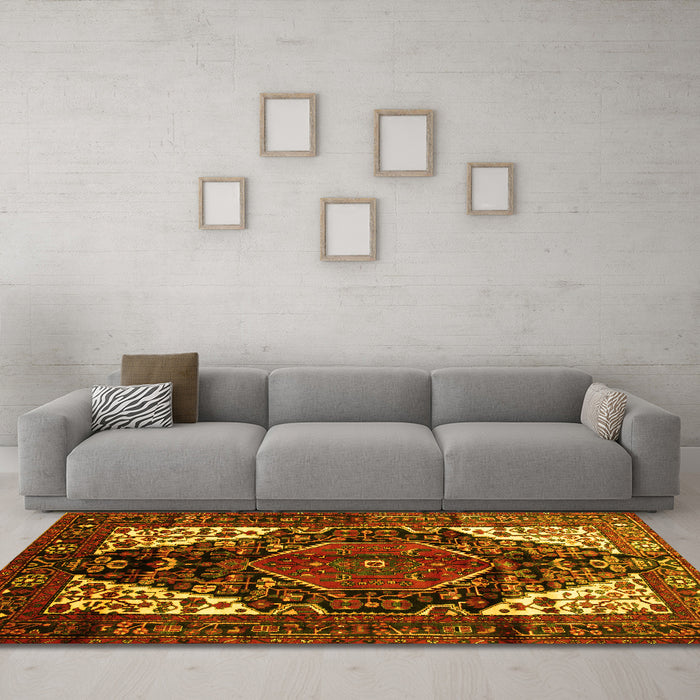 Machine Washable Persian Yellow Traditional Rug in a Living Room, wshtr348yw