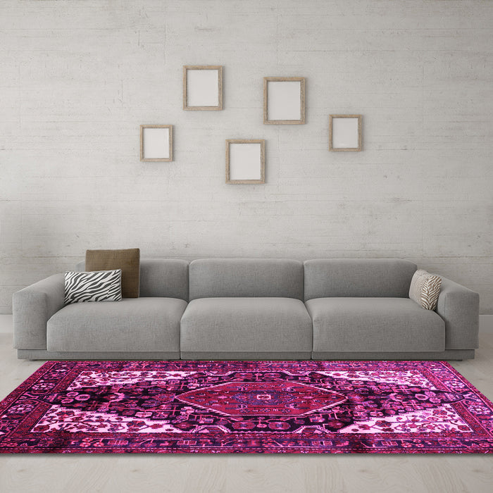 Machine Washable Persian Pink Traditional Rug in a Living Room, wshtr348pnk