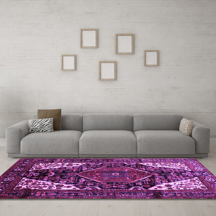 Machine Washable Persian Purple Traditional Area Rugs in a Living Room, wshtr348pur