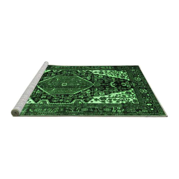 Sideview of Machine Washable Persian Emerald Green Traditional Area Rugs, wshtr348emgrn