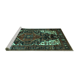 Sideview of Machine Washable Persian Turquoise Traditional Area Rugs, wshtr348turq