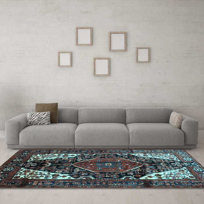 Machine Washable Persian Light Blue Traditional Rug in a Living Room, wshtr348lblu