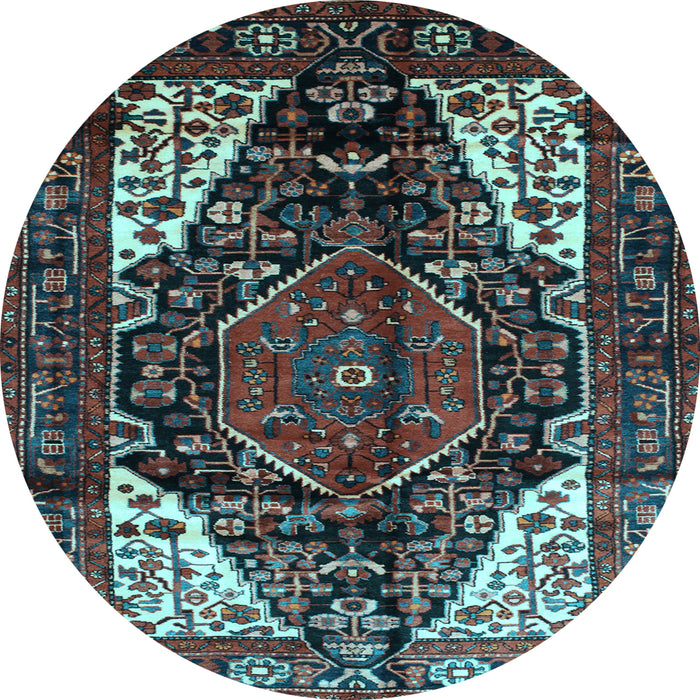 Round Machine Washable Persian Light Blue Traditional Rug, wshtr348lblu