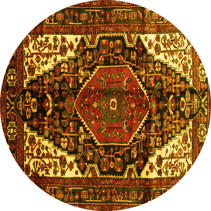 Round Persian Yellow Traditional Rug, tr348yw