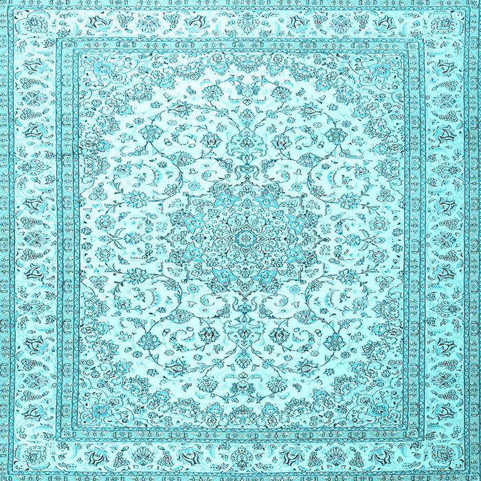 Square Machine Washable Medallion Light Blue Traditional Rug, wshtr3490lblu