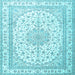 Square Machine Washable Medallion Light Blue Traditional Rug, wshtr3490lblu