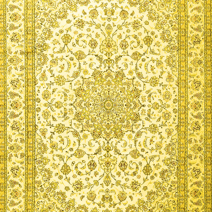 Machine Washable Medallion Yellow Traditional Rug, wshtr3490yw