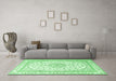 Machine Washable Medallion Emerald Green Traditional Area Rugs in a Living Room,, wshtr3490emgrn