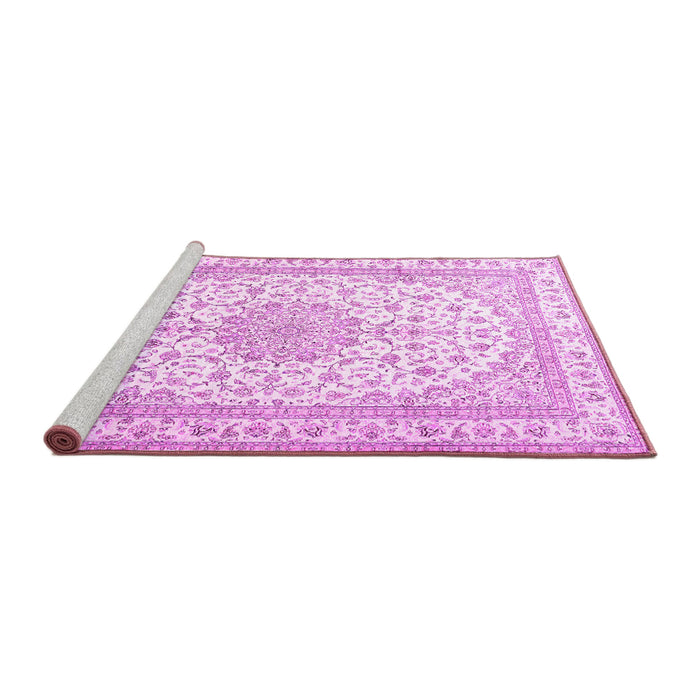 Sideview of Machine Washable Medallion Pink Traditional Rug, wshtr3490pnk