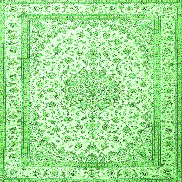 Round Machine Washable Medallion Green Traditional Area Rugs, wshtr3490grn