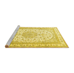 Sideview of Machine Washable Medallion Yellow Traditional Rug, wshtr3490yw