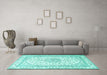 Machine Washable Medallion Turquoise Traditional Area Rugs in a Living Room,, wshtr3490turq