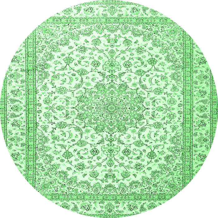Round Machine Washable Medallion Emerald Green Traditional Area Rugs, wshtr3490emgrn