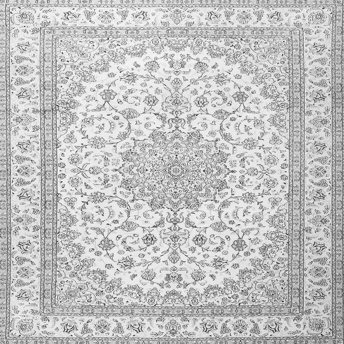 Round Machine Washable Medallion Gray Traditional Rug, wshtr3490gry