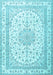 Machine Washable Medallion Light Blue Traditional Rug, wshtr3490lblu