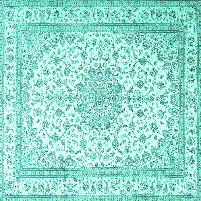 Square Machine Washable Medallion Turquoise Traditional Area Rugs, wshtr3490turq