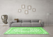 Machine Washable Medallion Green Traditional Area Rugs in a Living Room,, wshtr3490grn