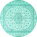 Round Medallion Turquoise Traditional Rug, tr3490turq