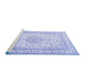 Sideview of Machine Washable Medallion Blue Traditional Rug, wshtr3490blu