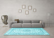 Machine Washable Medallion Light Blue Traditional Rug in a Living Room, wshtr3490lblu