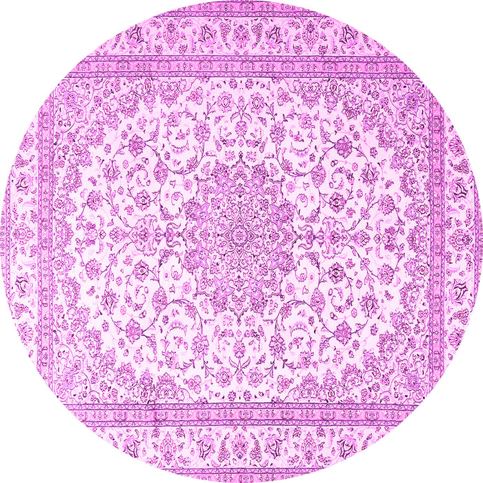 Round Machine Washable Medallion Pink Traditional Rug, wshtr3490pnk