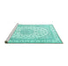 Sideview of Machine Washable Medallion Turquoise Traditional Area Rugs, wshtr3490turq