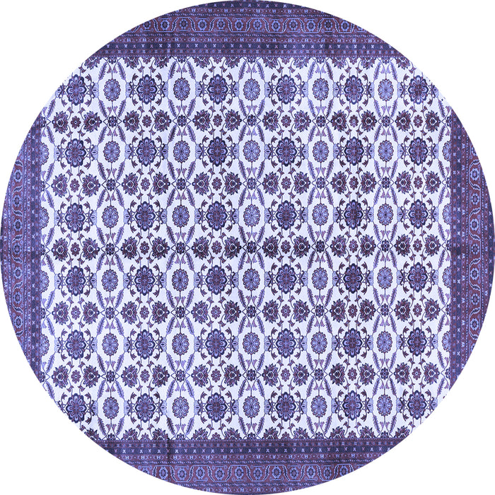 Round Machine Washable Persian Blue Traditional Rug, wshtr3491blu