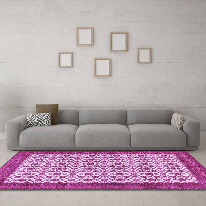 Machine Washable Persian Purple Traditional Area Rugs in a Living Room, wshtr3491pur
