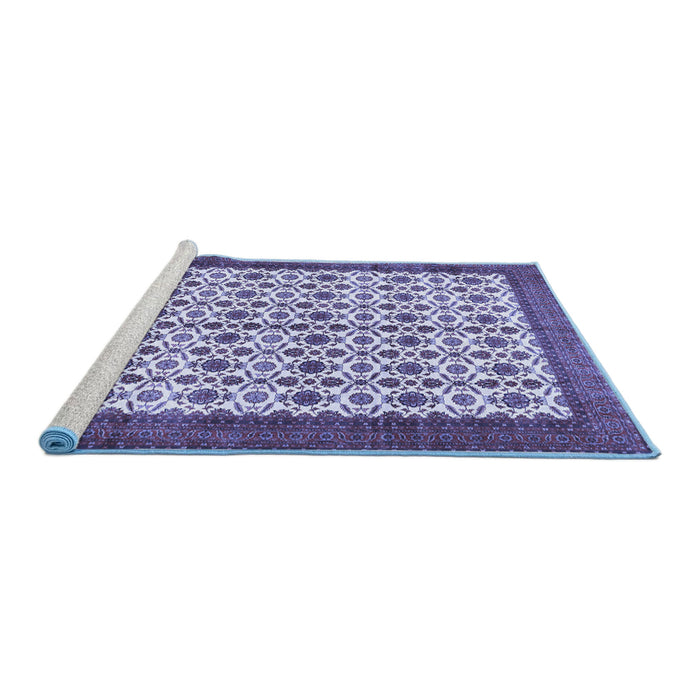 Sideview of Machine Washable Persian Blue Traditional Rug, wshtr3491blu