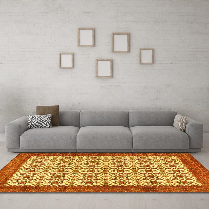 Machine Washable Persian Yellow Traditional Rug in a Living Room, wshtr3491yw