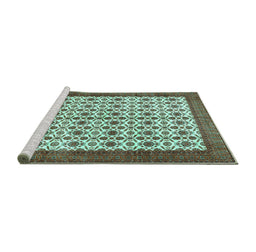 Sideview of Machine Washable Persian Turquoise Traditional Area Rugs, wshtr3491turq