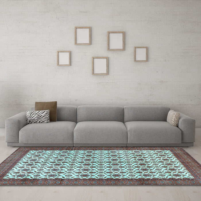 Machine Washable Persian Light Blue Traditional Rug in a Living Room, wshtr3491lblu