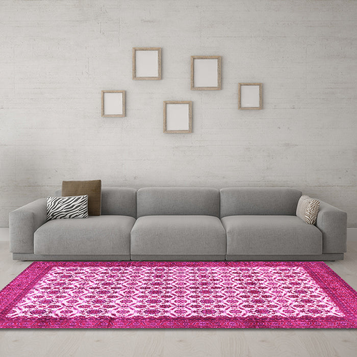 Machine Washable Persian Pink Traditional Rug in a Living Room, wshtr3491pnk